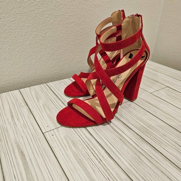 Penny Loves Kenny Bright Red Strappy Heels- Women's 7.5 - Picture 2 of 5